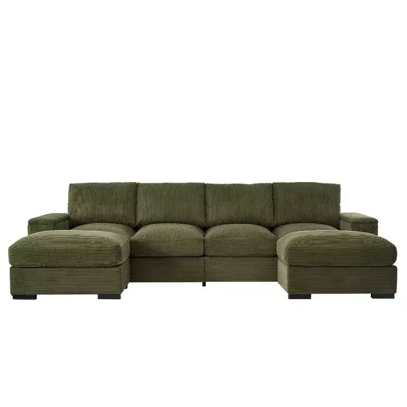 Dovelina Sectional Sofa Deep Seat Green Couch with Ottomans for 4 Seat