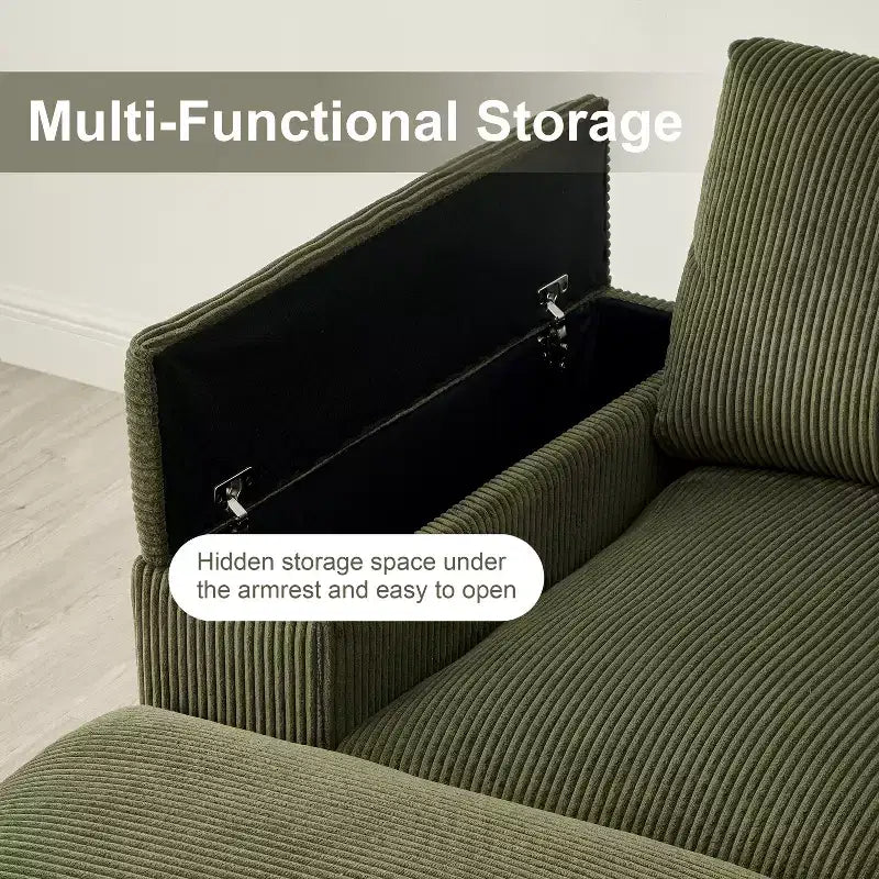 Dovelina Sectional Sofa Deep Seat Green Couch with Ottomans for 4 Seat