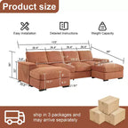 Dovelina Sectional Sofa Deep Seat Green Couch with Ottomans for 4 Seat