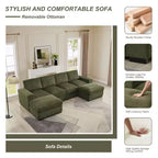Dovelina Sectional Sofa Deep Seat Green Couch with Ottomans for 4 Seat