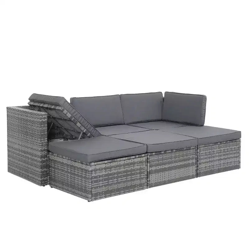 Bestier Patio Furniture Sets, Outdoor Wicker Conversation Set with Lift Top Table, Adjustable Backrest, Ottomans, Modular Sectional Sofa for Backyard