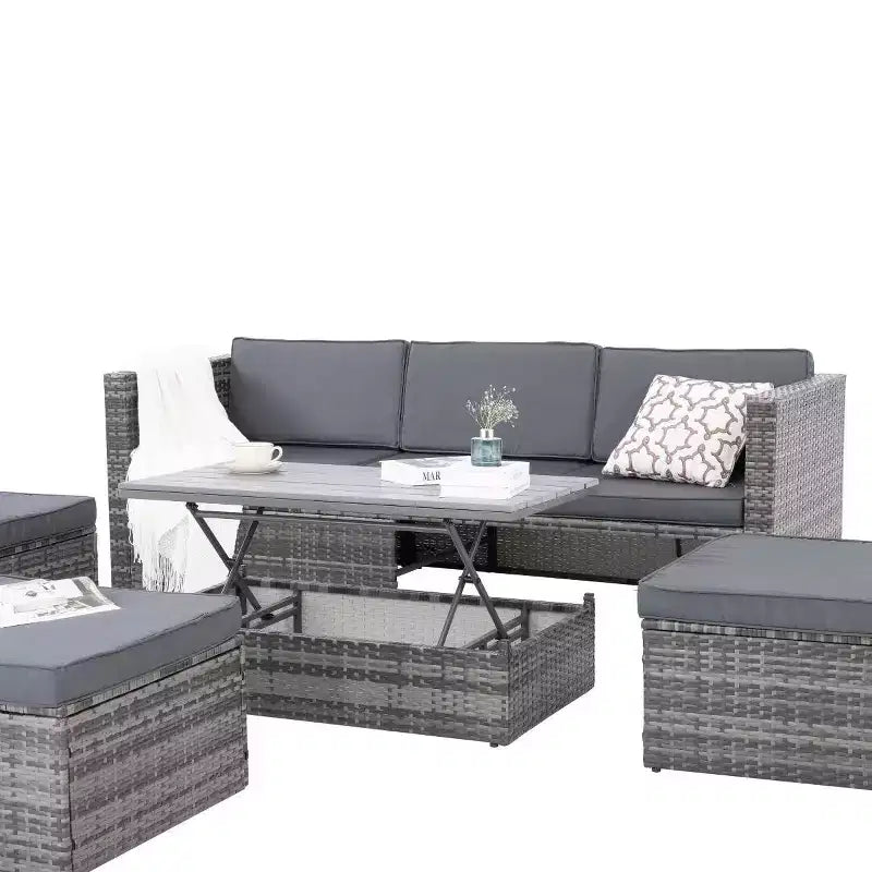 Bestier Patio Furniture Sets, Outdoor Wicker Conversation Set with Lift Top Table, Adjustable Backrest, Ottomans, Modular Sectional Sofa for Backyard