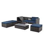 Bestier Patio Furniture Sets, Outdoor Wicker Conversation Set with Lift Top Table, Adjustable Backrest, Ottomans, Modular Sectional Sofa for Backyard