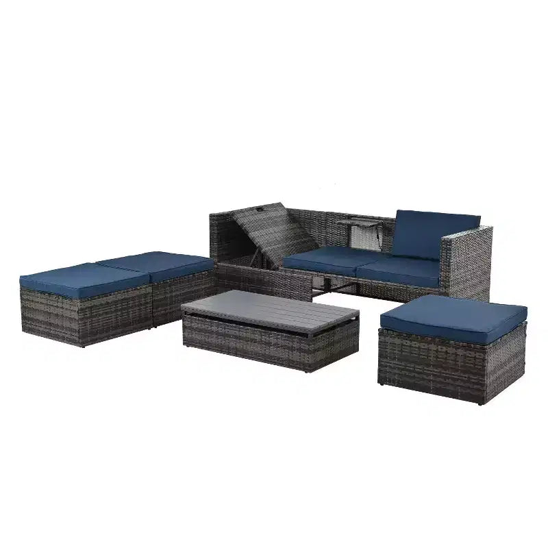 Bestier Patio Furniture Sets, Outdoor Wicker Conversation Set with Lift Top Table, Adjustable Backrest, Ottomans, Modular Sectional Sofa for Backyard