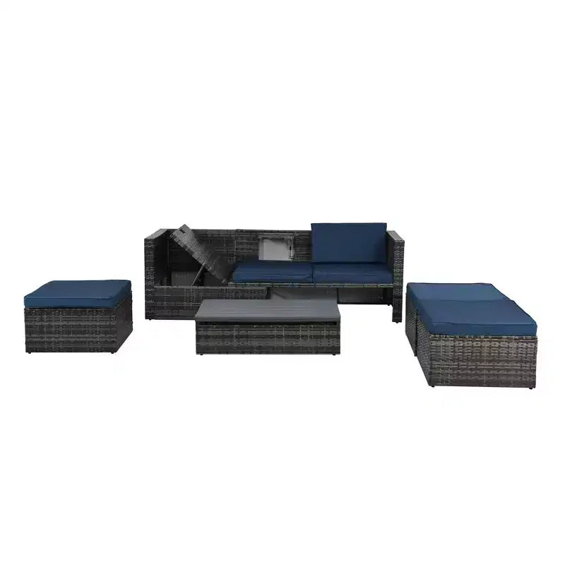 Bestier Patio Furniture Sets, Outdoor Wicker Conversation Set with Lift Top Table, Adjustable Backrest, Ottomans, Modular Sectional Sofa for Backyard