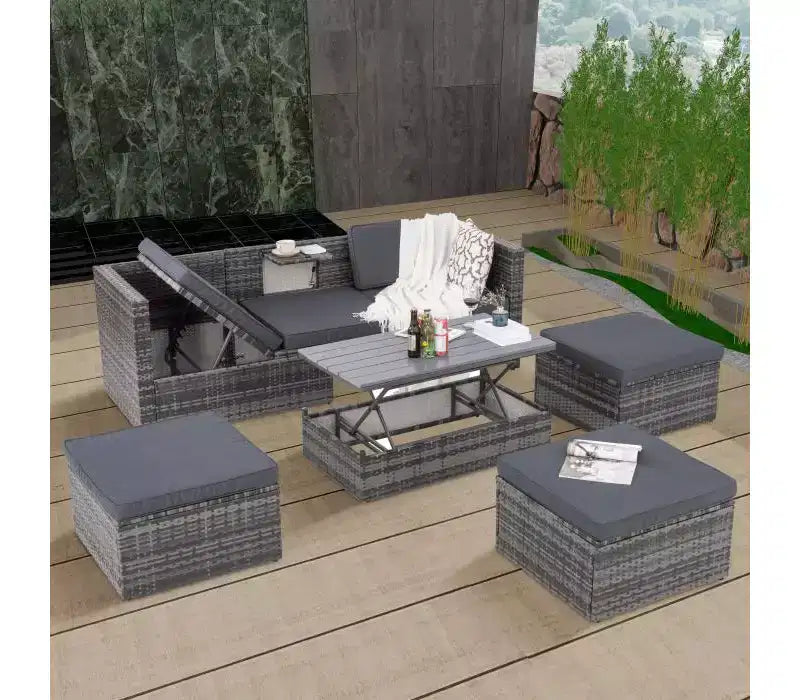 Bestier Patio Furniture Sets, Outdoor Wicker Conversation Set with Lift Top Table, Adjustable Backrest, Ottomans, Modular Sectional Sofa for Backyard