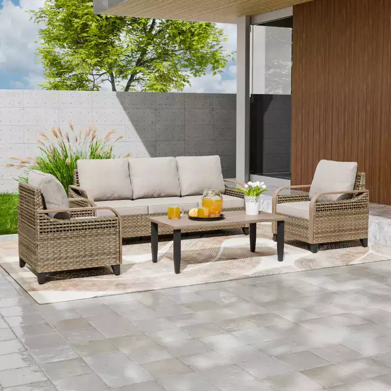 EAGLE PEAK Outdoor Wicker Patio Conversation Set, 2 Chairs, 3-Seat Loveseat and Coffee Table, 4 Pieces