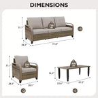EAGLE PEAK Outdoor Wicker Patio Conversation Set, 2 Chairs, 3-Seat Loveseat and Coffee Table, 4 Pieces