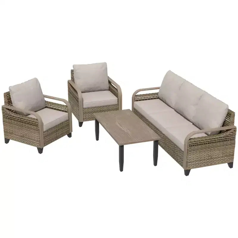 EAGLE PEAK Outdoor Wicker Patio Conversation Set, 2 Chairs, 3-Seat Loveseat and Coffee Table, 4 Pieces