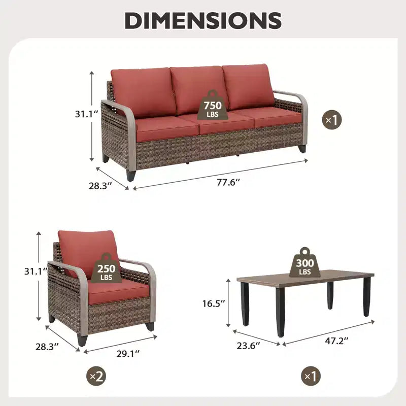 EAGLE PEAK Outdoor Wicker Patio Conversation Set, 2 Chairs, 3-Seat Loveseat and Coffee Table, 4 Pieces