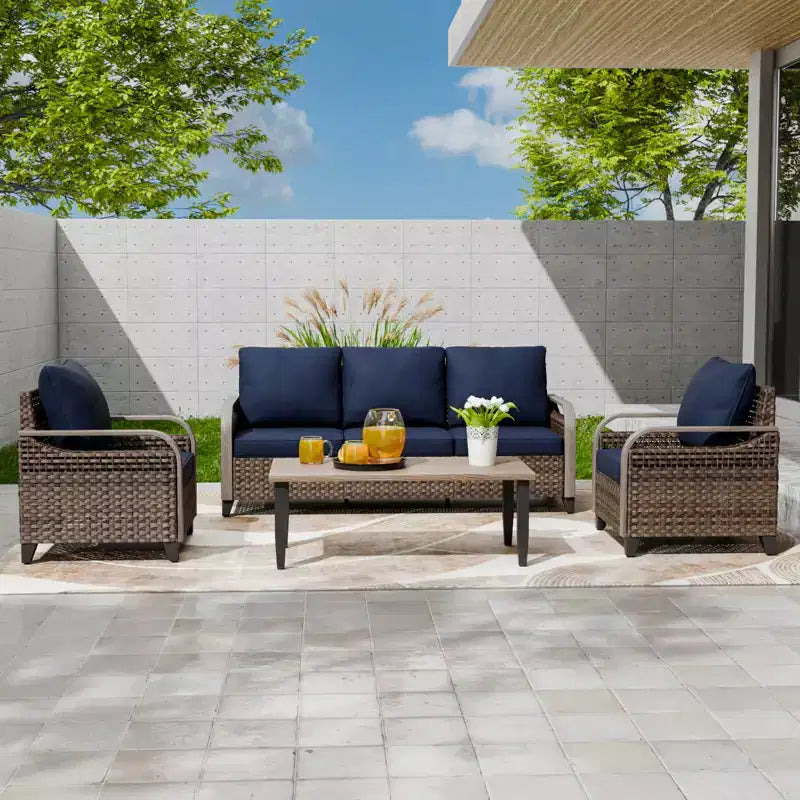 EAGLE PEAK Outdoor Wicker Patio Conversation Set, 2 Chairs, 3-Seat Loveseat and Coffee Table, 4 Pieces