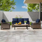 EAGLE PEAK Outdoor Wicker Patio Conversation Set, 2 Chairs, 3-Seat Loveseat and Coffee Table, 4 Pieces