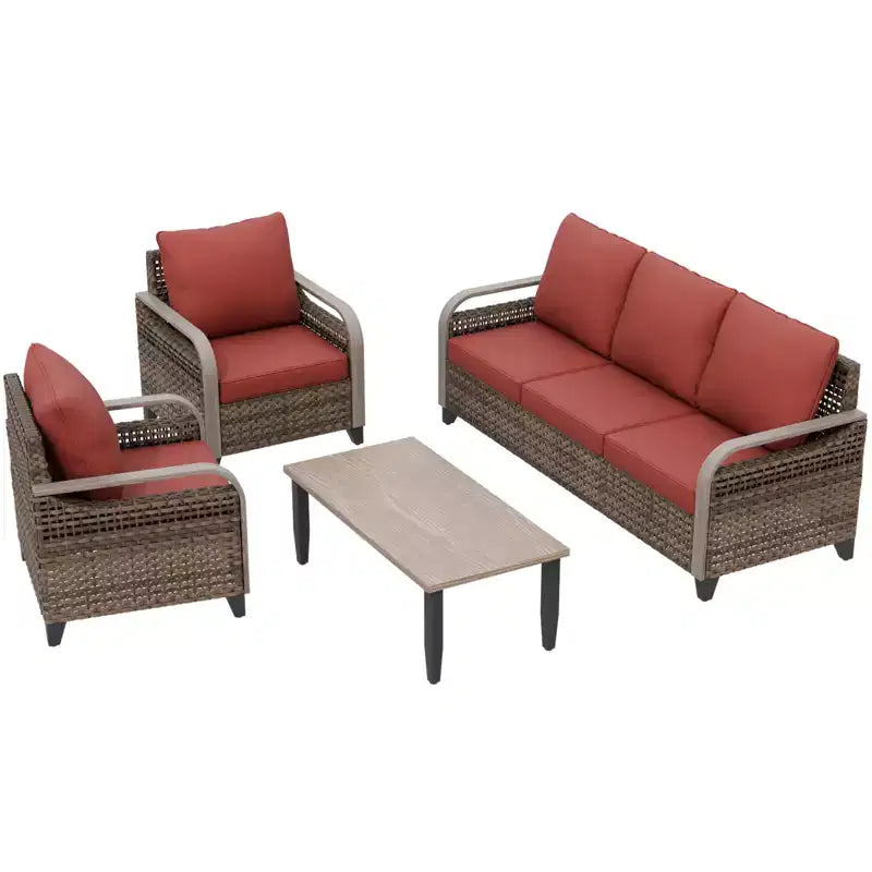 EAGLE PEAK Outdoor Wicker Patio Conversation Set, 2 Chairs, 3-Seat Loveseat and Coffee Table, 4 Pieces