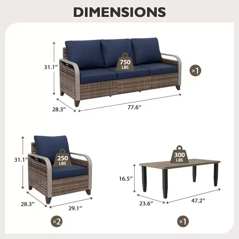 EAGLE PEAK Outdoor Wicker Patio Conversation Set, 2 Chairs, 3-Seat Loveseat and Coffee Table, 4 Pieces