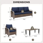 EAGLE PEAK Outdoor Wicker Patio Conversation Set, 2 Chairs, 3-Seat Loveseat and Coffee Table, 4 Pieces