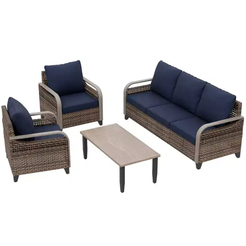 EAGLE PEAK Outdoor Wicker Patio Conversation Set, 2 Chairs, 3-Seat Loveseat and Coffee Table, 4 Pieces