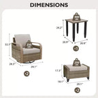 EAGLE PEAK Wicker Bistro Table and Chairs, Outdoor Patio Furniture, Swivel Rocking Chairs Ottomans & Table, 5 Piece Set