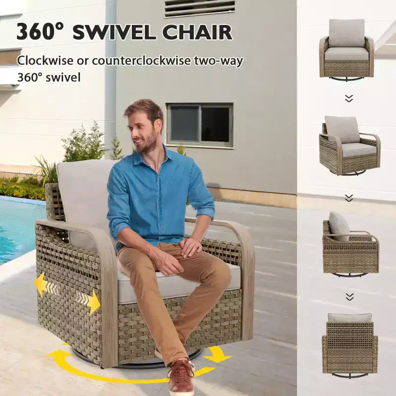 EAGLE PEAK Wicker Bistro Table and Chairs, Outdoor Patio Furniture, Swivel Rocking Chairs Ottomans & Table, 5 Piece Set