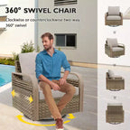 EAGLE PEAK Wicker Bistro Table and Chairs, Outdoor Patio Furniture, Swivel Rocking Chairs Ottomans & Table, 5 Piece Set