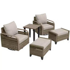 EAGLE PEAK Wicker Bistro Table and Chairs, Outdoor Patio Furniture, Swivel Rocking Chairs Ottomans & Table, 5 Piece Set