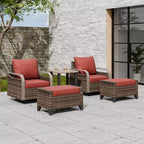 EAGLE PEAK Wicker Bistro Table and Chairs, Outdoor Patio Furniture, Swivel Rocking Chairs Ottomans & Table, 5 Piece Set
