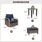 EAGLE PEAK Wicker Bistro Table and Chairs, Outdoor Patio Furniture, Swivel Rocking Chairs Ottomans & Table, 5 Piece Set