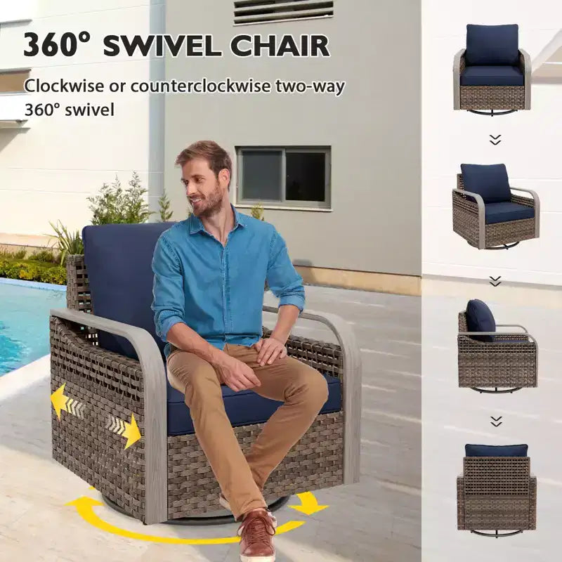 EAGLE PEAK Wicker Bistro Table and Chairs, Outdoor Patio Furniture, Swivel Rocking Chairs Ottomans & Table, 5 Piece Set