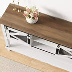 Table d'entrée de ferme avec rangement, Console blanche avec portes coulissantes de grange, Table de canapé en bois avec placard pour entrée et salon