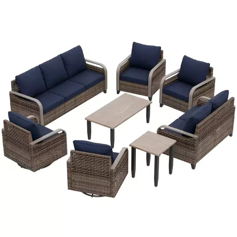 EAGLE PEAK Wicker Outdoor Patio Conversation Set, Swivel Rocker Chairs, 3-Seat Sofa, Loveseat, Table, 8 Pieces