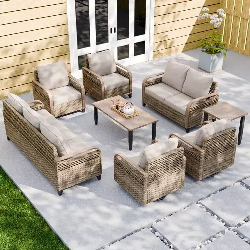 EAGLE PEAK Wicker Outdoor Patio Conversation Set, Swivel Rocker Chairs, 3-Seat Sofa, Loveseat, Table, 8 Pieces