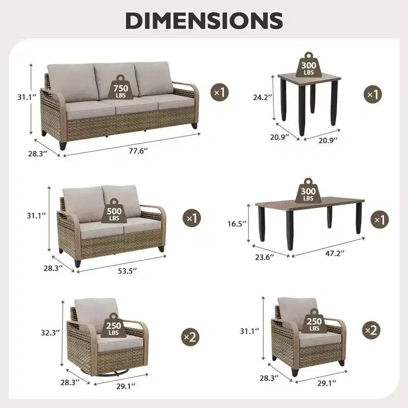 EAGLE PEAK Wicker Outdoor Patio Conversation Set, Swivel Rocker Chairs, 3-Seat Sofa, Loveseat, Table, 8 Pieces
