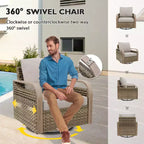 EAGLE PEAK Wicker Outdoor Patio Conversation Set, Swivel Rocker Chairs, 3-Seat Sofa, Loveseat, Table, 8 Pieces