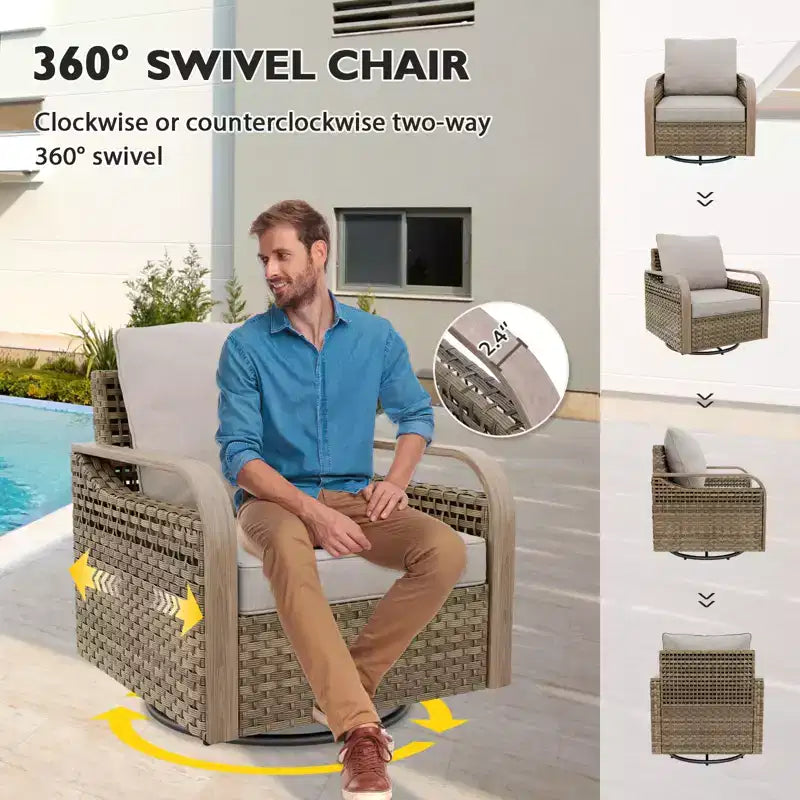 EAGLE PEAK Wicker Outdoor Patio Conversation Set, Swivel Rocker Chairs, 3-Seat Sofa, Loveseat, Table, 8 Pieces