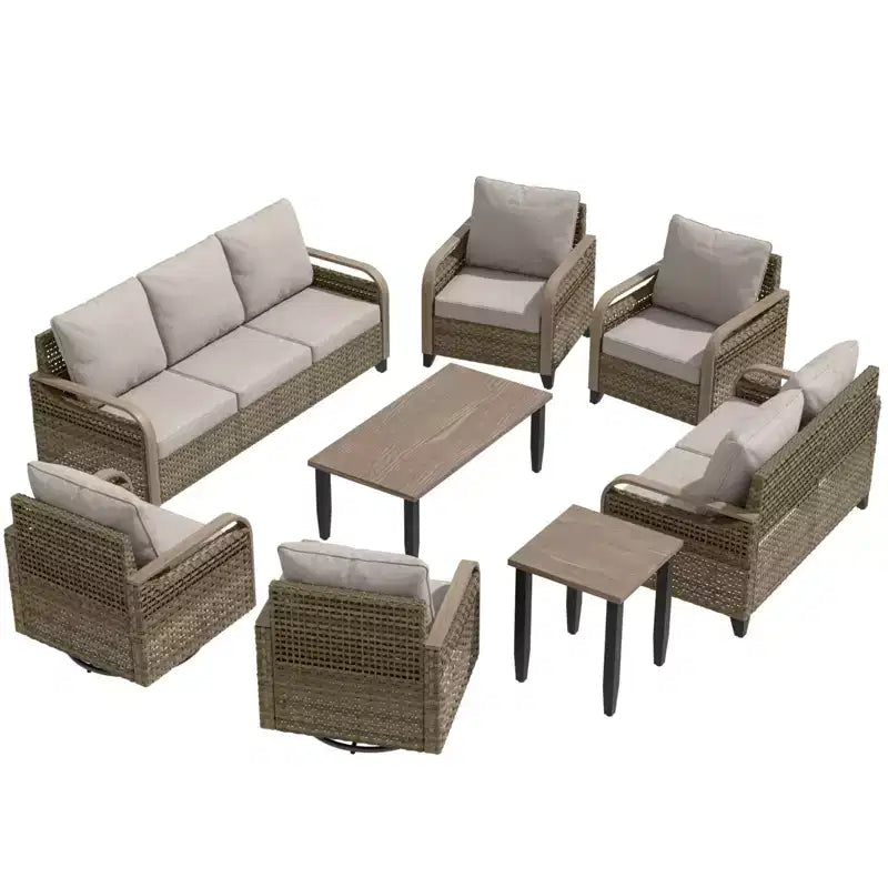 EAGLE PEAK Wicker Outdoor Patio Conversation Set, Swivel Rocker Chairs, 3-Seat Sofa, Loveseat, Table, 8 Pieces