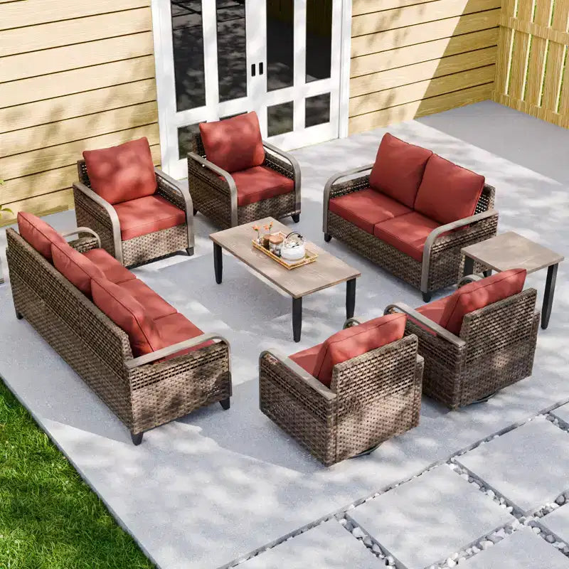 EAGLE PEAK Wicker Outdoor Patio Conversation Set, Swivel Rocker Chairs, 3-Seat Sofa, Loveseat, Table, 8 Pieces