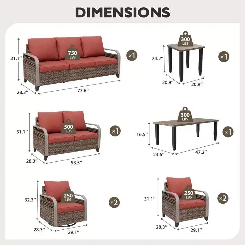 EAGLE PEAK Wicker Outdoor Patio Conversation Set, Swivel Rocker Chairs, 3-Seat Sofa, Loveseat, Table, 8 Pieces