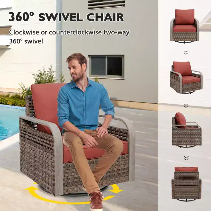EAGLE PEAK Wicker Outdoor Patio Conversation Set, Swivel Rocker Chairs, 3-Seat Sofa, Loveseat, Table, 8 Pieces
