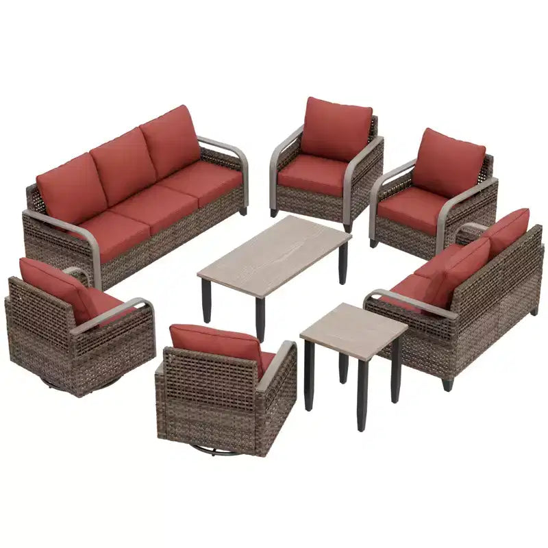 EAGLE PEAK Wicker Outdoor Patio Conversation Set, Swivel Rocker Chairs, 3-Seat Sofa, Loveseat, Table, 8 Pieces