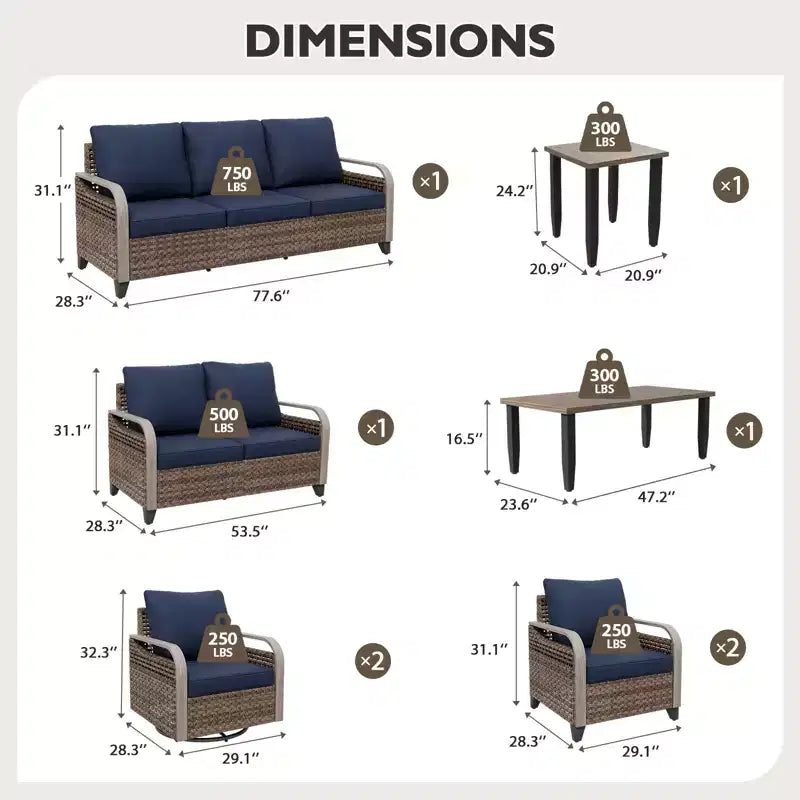 EAGLE PEAK Wicker Outdoor Patio Conversation Set, Swivel Rocker Chairs, 3-Seat Sofa, Loveseat, Table, 8 Pieces