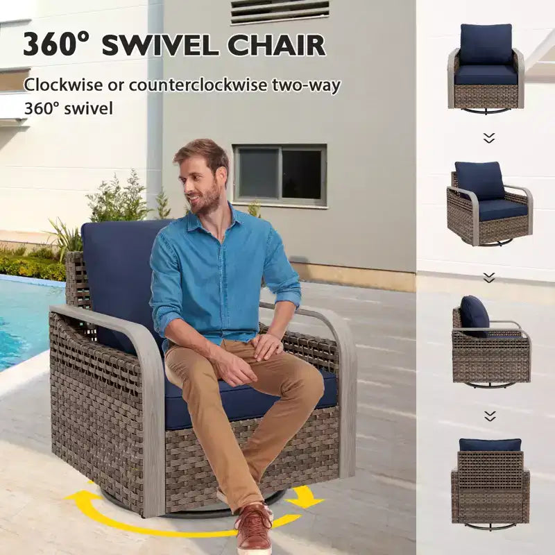 EAGLE PEAK Wicker Outdoor Patio Conversation Set, Swivel Rocker Chairs, 3-Seat Sofa, Loveseat, Table, 8 Pieces