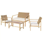 Bestier 4 Pieces Metal Patio Furniture Set, Outdoor Rattan Patio Conversation Sets with Soft Cushion for Garden, Backyard, Porch, Poolside
