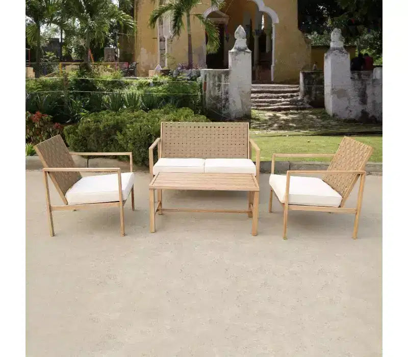 Bestier 4 Pieces Metal Patio Furniture Set, Outdoor Rattan Patio Conversation Sets with Soft Cushion for Garden, Backyard, Porch, Poolside