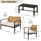 Bestier 4 Pieces Metal Patio Furniture Set, Outdoor Rattan Patio Conversation Sets with Soft Cushion for Garden, Backyard, Porch, Poolside