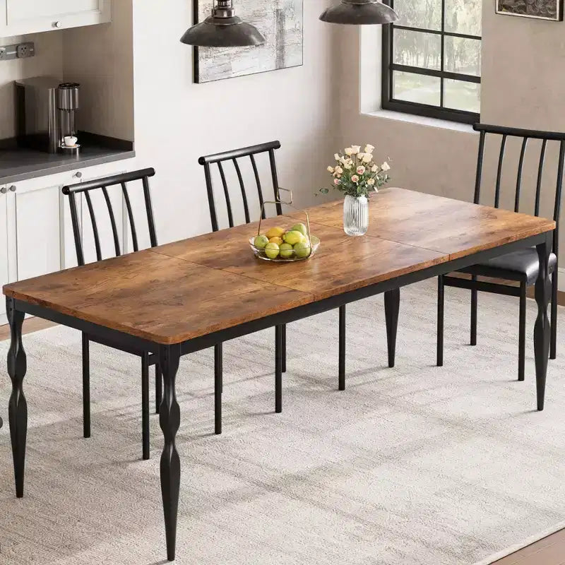 Rectangular Dining Table for 6, 78 Inch Rustic Farmhouse Kitchen Table with Large Tabletop
