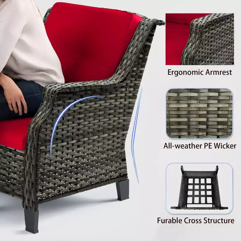 Bestier Patio Furniture Set, 5-Piece Wicker Conversation Set with Thick Cushion and Ottomans, Outdoor Rattan Sofa Chairs for Backyard, Garden, Porch