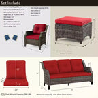 Bestier Patio Furniture Set, 5-Piece Wicker Conversation Set with Thick Cushion and Ottomans, Outdoor Rattan Sofa Chairs for Backyard, Garden, Porch