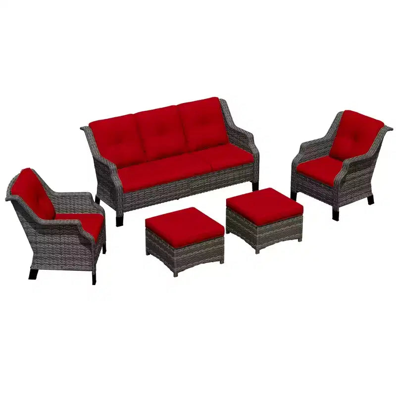 Bestier Patio Furniture Set, 5-Piece Wicker Conversation Set with Thick Cushion and Ottomans, Outdoor Rattan Sofa Chairs for Backyard, Garden, Porch