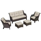 Bestier Patio Furniture Set, 5-Piece Wicker Conversation Set with Thick Cushion and Ottomans, Outdoor Rattan Sofa Chairs for Backyard, Garden, Porch