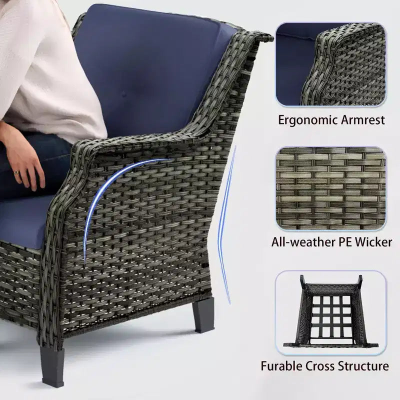 Bestier Patio Furniture Set, 5-Piece Wicker Conversation Set with Thick Cushion and Ottomans, Outdoor Rattan Sofa Chairs for Backyard, Garden, Porch
