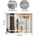 32x24 Inch LED Bathroom Mirror, Front & Backlit Vanity Mirror, Anti-Fog, Memory Function, Adjustable Light (3000K-6000K), Wall Mounted